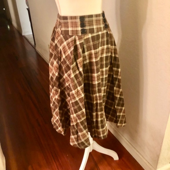 Belle poque Brown Retro Style Plaid skirt - Picture 3 of 9